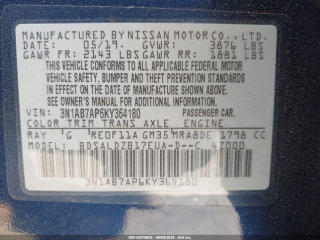 2019 NISSAN SENTRA 3N1AB7AP6KY364180 Photo 8