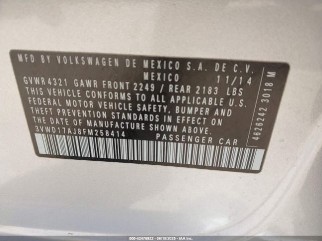 2015 VOLKSWAGEN JETTA 3VWD17AJ8FM258414 Photo 8