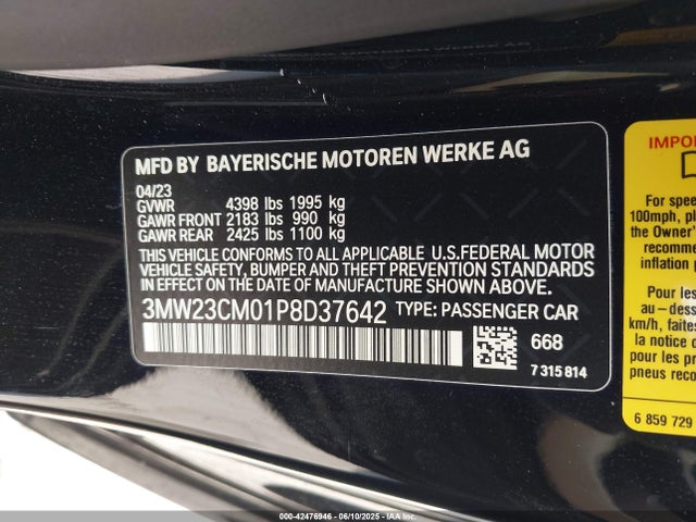 BMW 2023 2023 3MW23CM01P8D37642 Image 9