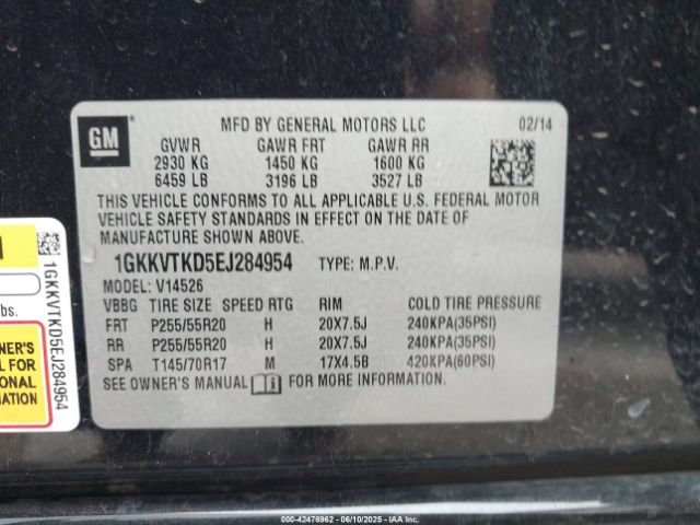 1GKKVTKD5EJ284954 GMC llt
