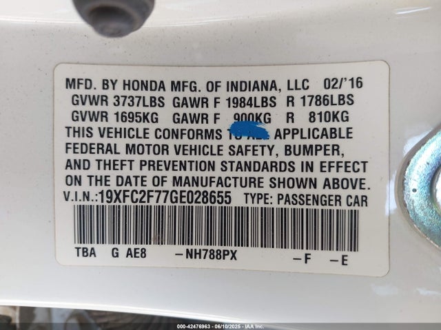 19XFC2F77GE028655 Honda k20c2