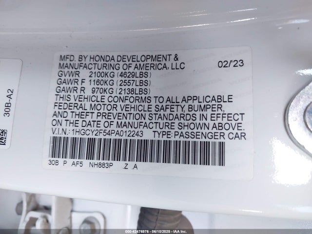 1HGCY2F54PA012243 Honda lfc5