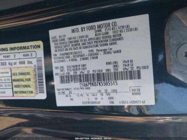2019 FORD MUSTANG 1FA6P8K07K5505515 Photo 8