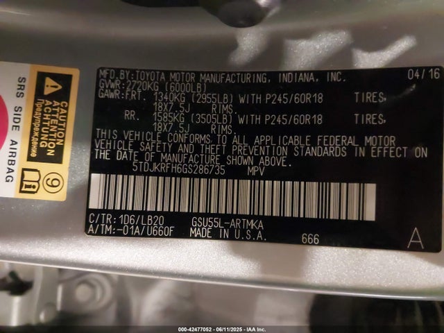 5TDJKRFH6GS286735 Toyota 2gr-fe