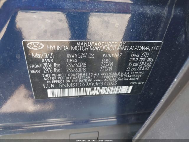 2021 HYUNDAI SANTA FE 5NMS1DAJXMH344025 Photo 8