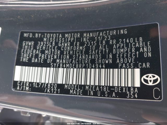 5YFB4MDE8RP104944 Toyota COROLLA LE