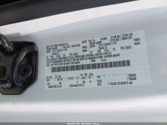 1FTFX1EF4GFC81820 Ford 2016