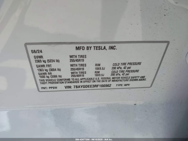 2024 TESLA MODEL Y 7SAYGDEE3RF166962 Photo 8
