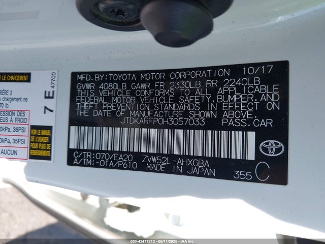 Toyota 2zr-fxe+1nm 2017 JTDKARFP0H3057033 Image 9