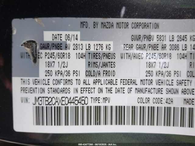 JM3TB2CAXE0445450 Mazda Cx-9 Touring