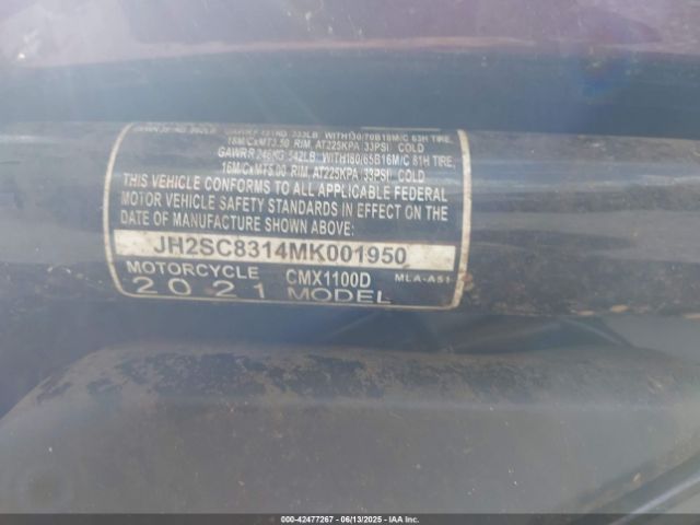 2021 HONDA CMX1100 JH2SC8314MK001950 Photo 9