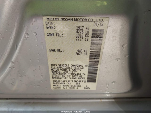 1N4AL3AP7JC190670 Nissan Altima 2.5 Sl