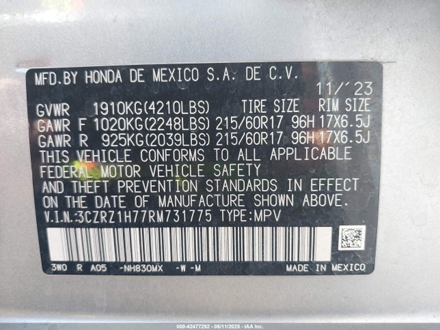 3CZRZ1H77RM731775 Honda k20z5