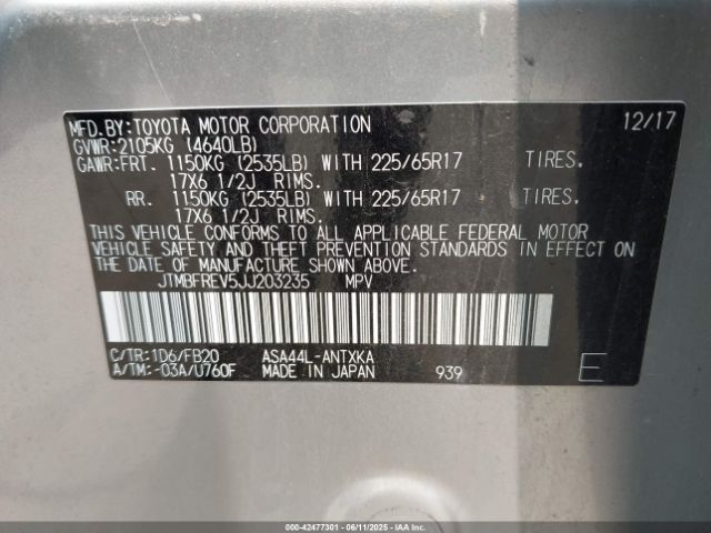 JTMBFREV5JJ203235 Toyota 2ar-fe