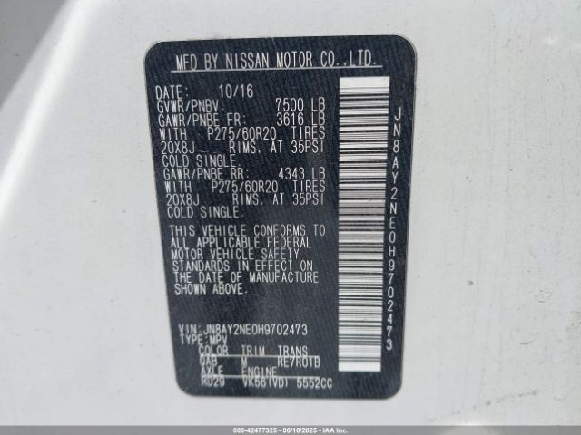 2017 NISSAN ARMADA JN8AY2NE0H9702473 Photo 8