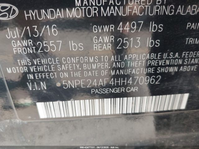 2017 HYUNDAI SONATA 5NPE24AF4HH470962 Photo 8