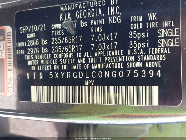 5XYRGDLC0NG075394 KIA gdi theta-iii