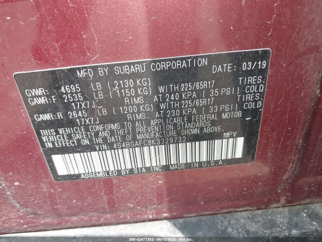 Subaru na u5 2019 4S4BSAFC8K3329732 Image 9