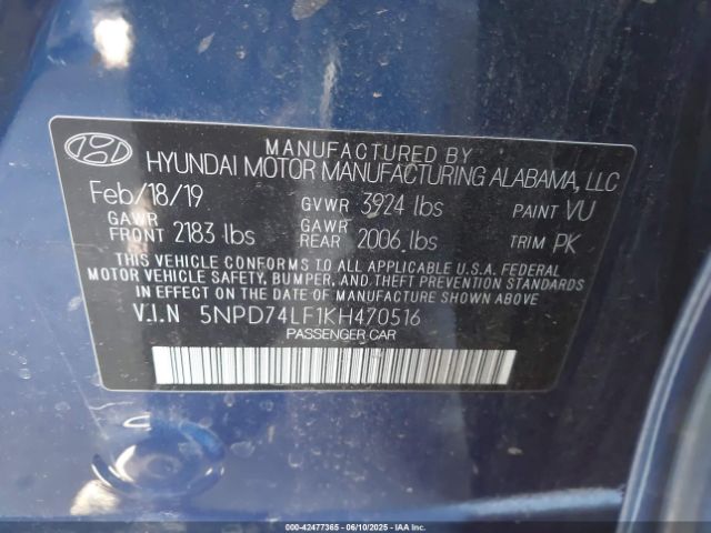 5NPD74LF1KH470516 Hyundai mpi nu