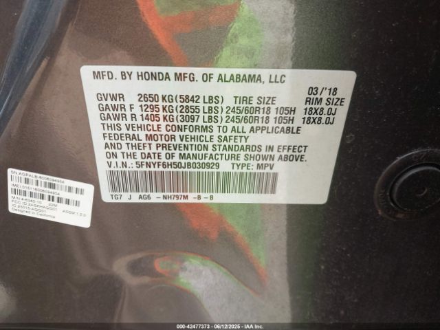 5FNYF6H50JB030929 Honda j35y6