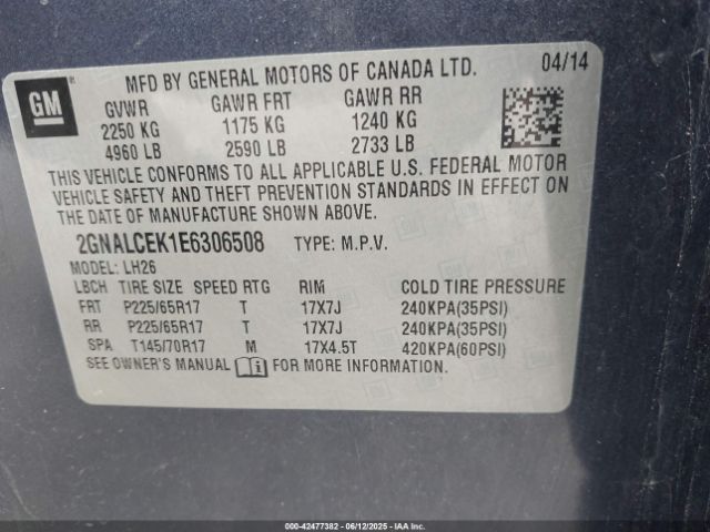 2GNALCEK1E6306508 Chevrolet lea - flex fuel (gas/alc), aluminum, high output