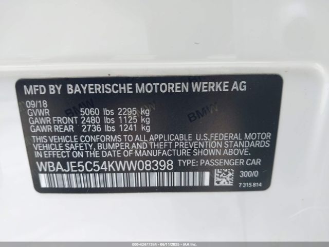 2019 BMW 540I WBAJE5C54KWW08398 Photo 8