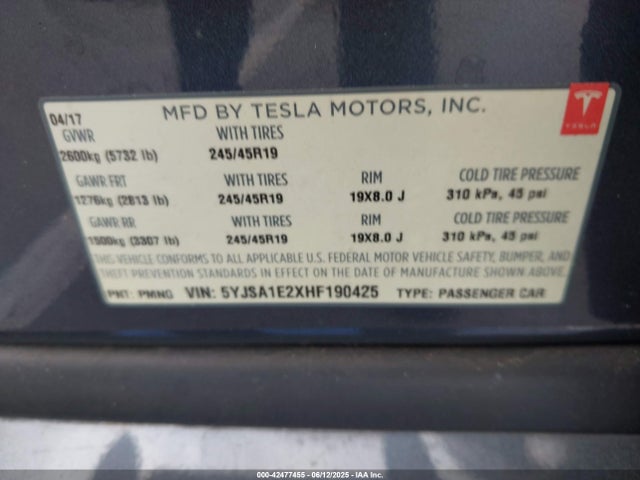 2017 TESLA MODEL S 5YJSA1E2XHF190425 Photo 8
