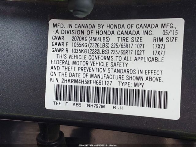 2HKRM4H58FH661127 Honda CR-V EX