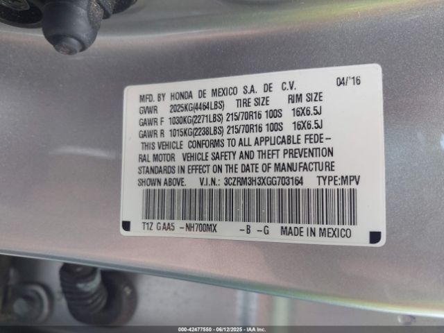 3CZRM3H3XGG703164 Honda k24w9/k24v1
