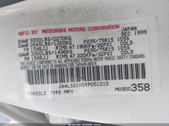 2000 MITSUBISHI MONTERO SPORT JA4LS21H5YP051210 Photo 8