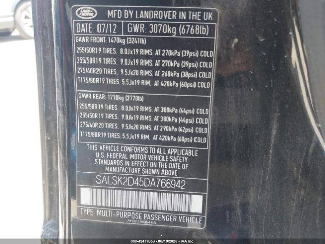 2013 LAND ROVER RANGE ROVER SPORT SALSK2D45DA766942 Photo 8