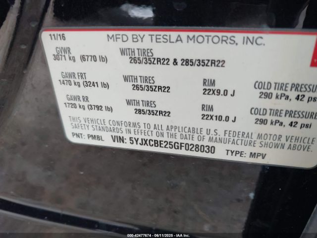 2016 TESLA MODEL X 5YJXCBE25GF028030 Photo 8