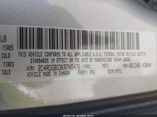 2C4RDGBG3KR745476 Dodge Grand Caravan Se