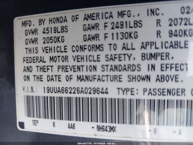 2006 ACURA TL 19UUA66226A029644 Photo 8