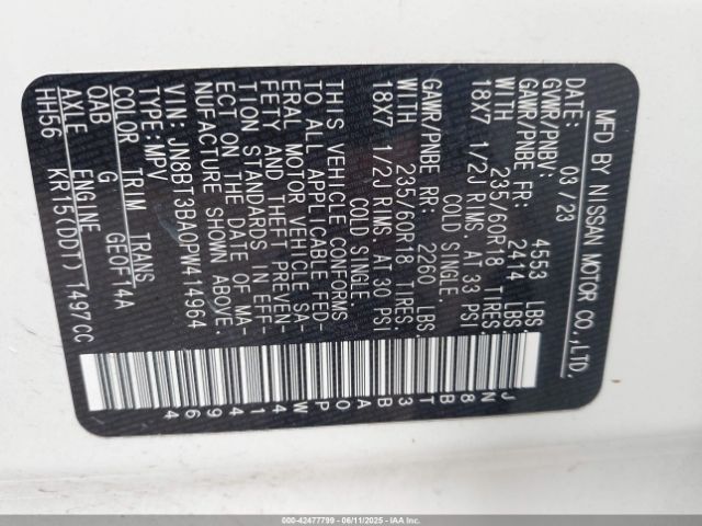 JN8BT3BA0PW414964 Nissan Rogue Sv Fwd