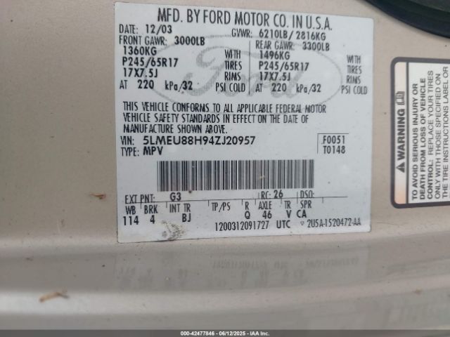 2004 LINCOLN AVIATOR 5LMEU88H94ZJ20957 Photo 8
