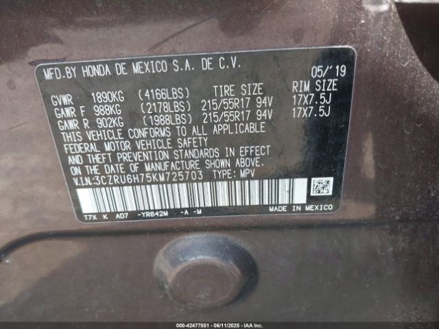 2019 HONDA HR-V 3CZRU6H75KM725703 Photo 8