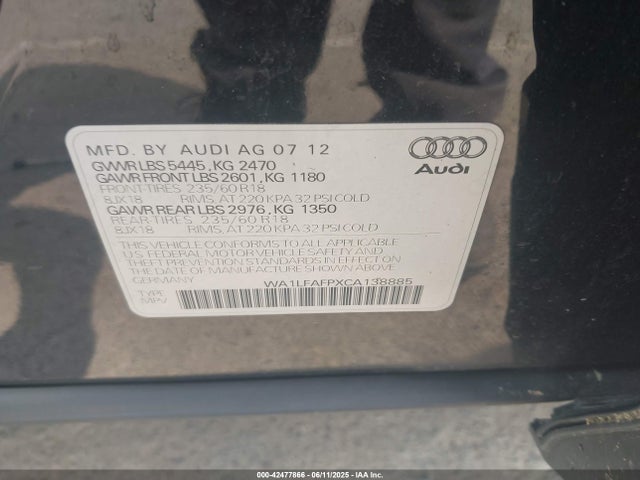2012 AUDI Q5 WA1LFAFPXCA138885 Photo 8