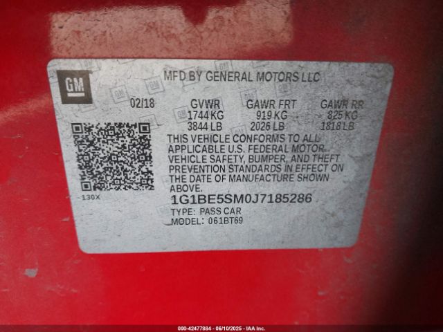 1G1BE5SM0J7185286 Chevrolet le2 -di: direct injection, vvt: variable valve timing, gen, alum