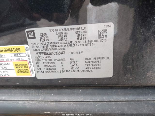 2015 CHEVROLET TRAVERSE 1GNKVGKD3FJ233447 Photo 8
