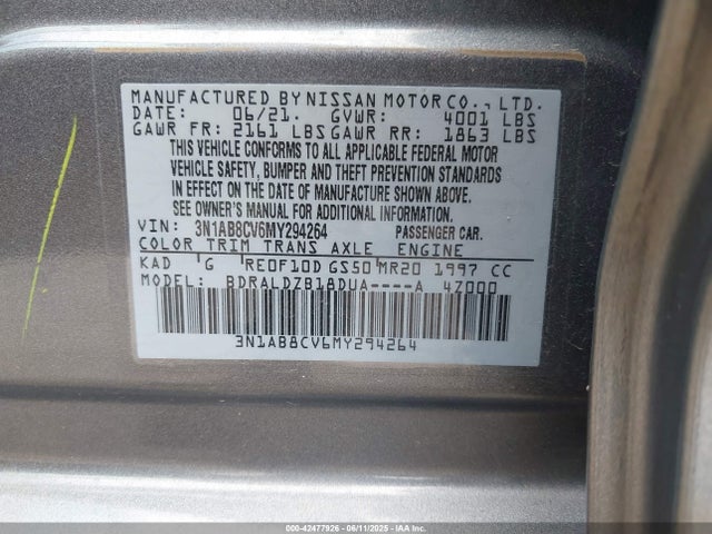 3N1AB8CV6MY294264 Nissan Sentra Sv Xtronic Cvt