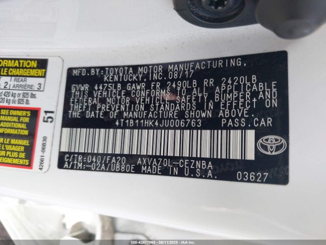 4T1B11HK4JU006763 Toyota a25a-fks