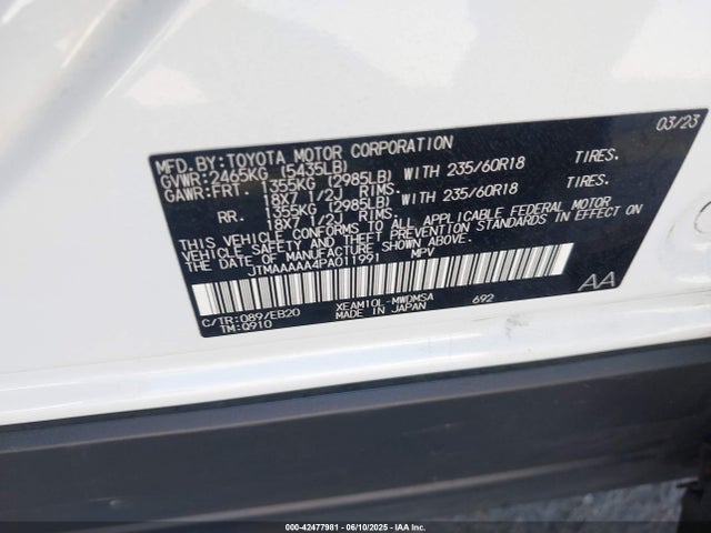 JTMAAAAA4PA011991 Toyota 1xm motor