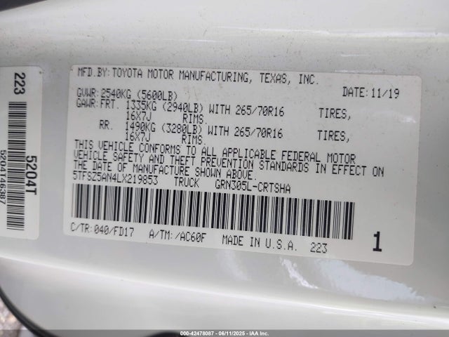 5TFSZ5AN4LX219853 Toyota 2gr-fks