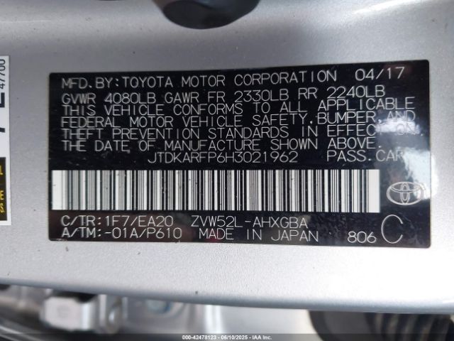 2017 TOYOTA PRIUS PRIME JTDKARFP6H3021962 Photo 8