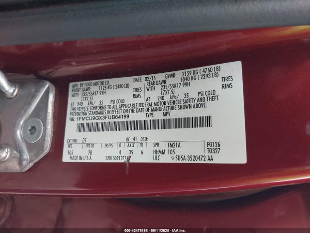 1FMCU9GX3FUB64199 Ford 2015
