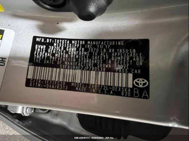 5YFBURHE7JP780538 Toyota COROLLA SE