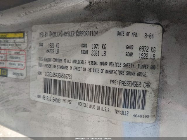 2005 CHRYSLER SEBRING 1C3EL65R35N516763 Photo 8