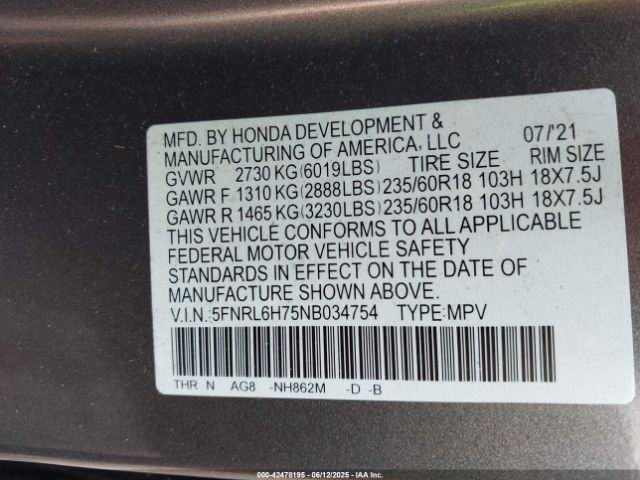 2022 HONDA ODYSSEY 5FNRL6H75NB034754 Photo 8