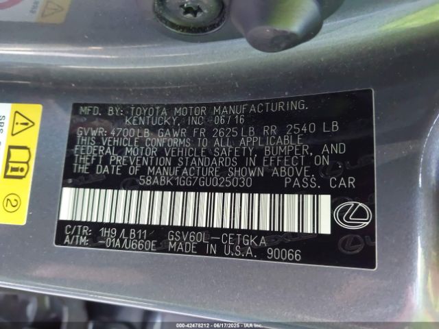 2016 LEXUS ES 350 58ABK1GG7GU025030 Photo 8